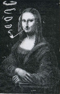 Mona Lisa Smoking a Pipe (1887) by Eugène Bataille, see 19th century art, remix and anti-art