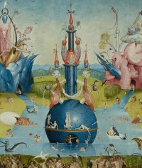 The central water-bound globe  in the middle pane from Hieronymus Bosch's The Garden of Earthly Delights (c. 1490-1510)